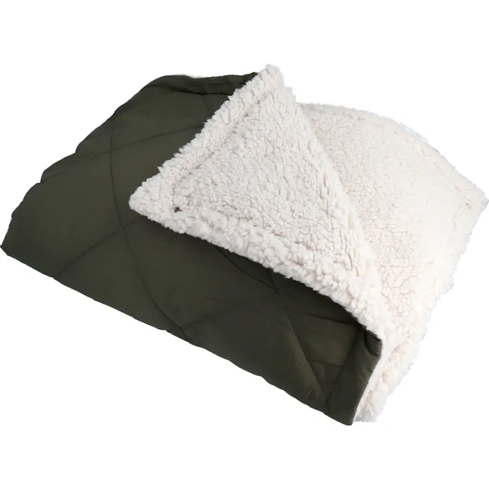 hokotto 極厚裏ボア 4WAYブランケット 80×125cm カーキ×アイボリー ×1点【送料込み】 #4589596695211