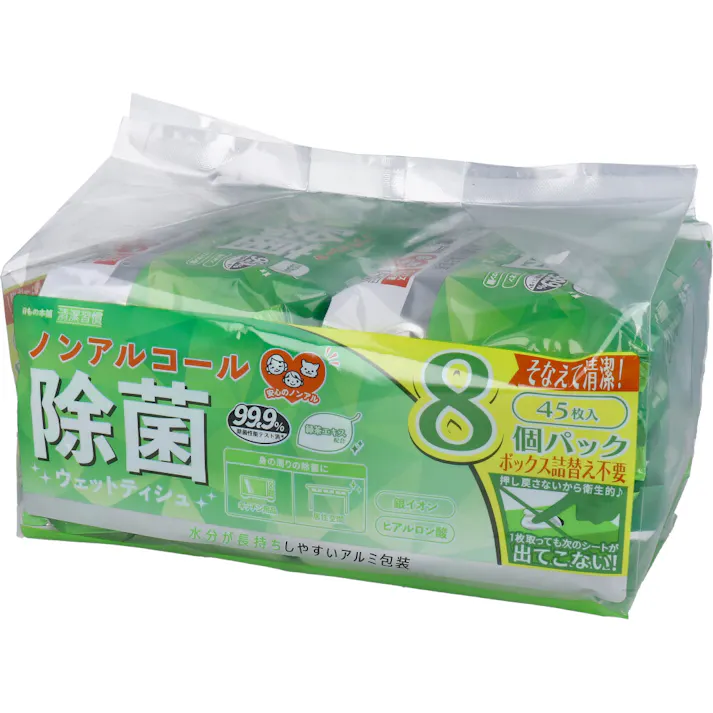 清潔習慣 除菌ウェットティシュ ノンアルコールタイプ 45枚入×8個パック ×1点【送料込み】 #4589596695600