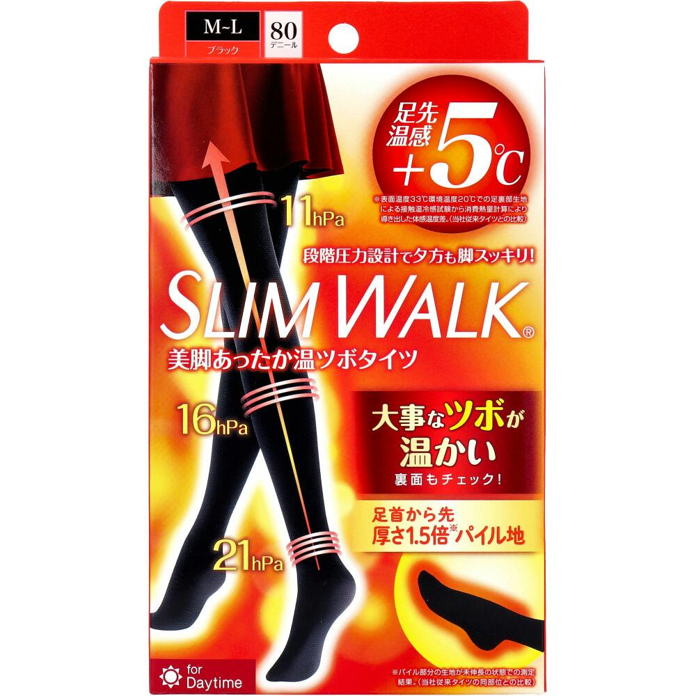 スリムウォーク 美脚あったか温ツボタイツ 80デニール ブラック M-L