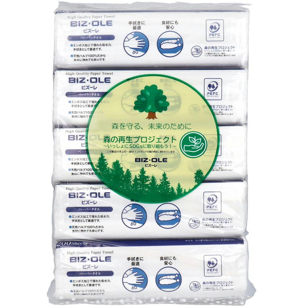 ビズーレ ペーパータオル レギュラー 200枚入×5個パック ×1点【送料込み】 ＃4903105104238