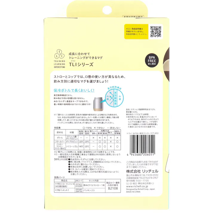 リッチェル トライ もれない保冷ストローマグ 450 レッド ×1点【送料込み】 #4945680206051