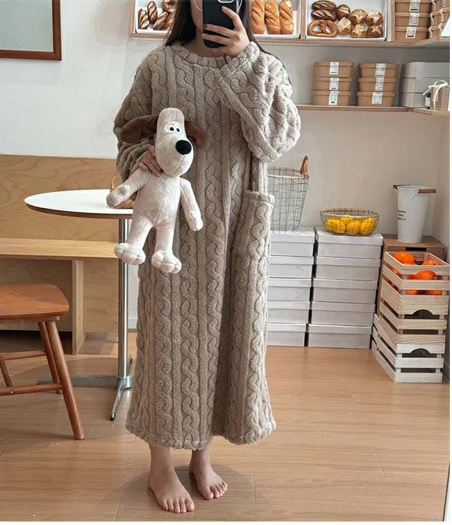 超保温ルームウェア 膝下までのワンピースがおススメ ルームウェア レディース ギフト 着る毛布 ルームウェア 裏起毛柔らかい 肌触り 厚手 もこもこ部屋着 防寒