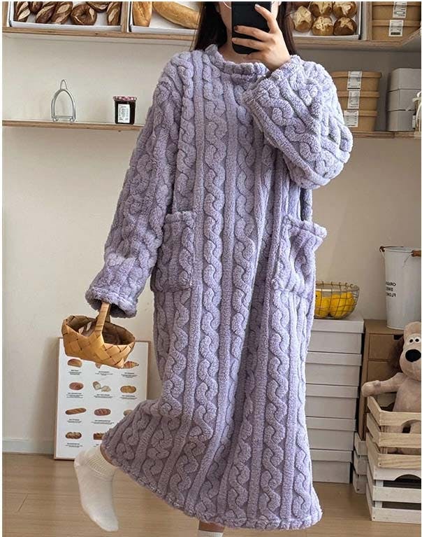 超保温ルームウェア 膝下までのワンピースがおススメ ルームウェア レディース ギフト 着る毛布 ルームウェア 裏起毛柔らかい 肌触り 厚手 もこもこ部屋着 防寒