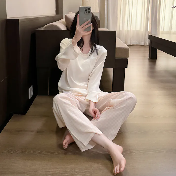 パジャマ レディース 可愛いパジャマ - 部屋着 レディース 綿 春 夏 秋 長袖 上下セット ワイドパンツ 部屋着 ゆったり 肌に優しい