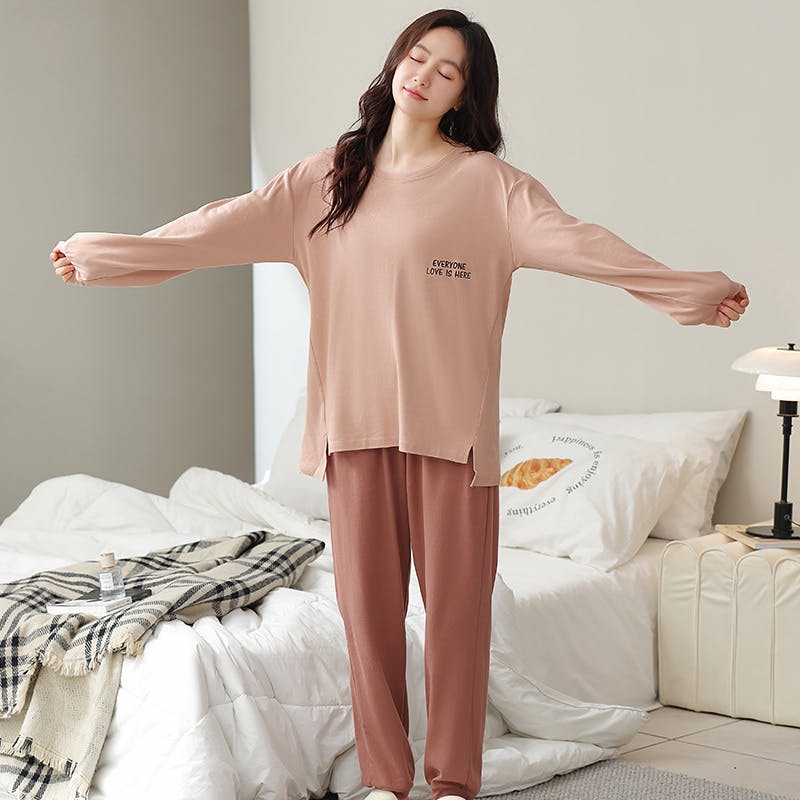 パジャマ レディース 可愛いパジャマ - 部屋着 レディース 綿 春 夏 秋 長袖 上下セット ワイドパンツ 部屋着 ゆったり 肌に優しい