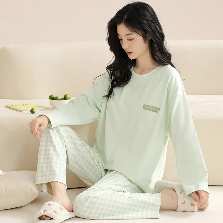 パジャマ レディース 可愛いパジャマ - 部屋着 レディース 綿 春 夏 秋 長袖 上下セット ワイドパンツ 部屋着 ゆったり 肌に優しい