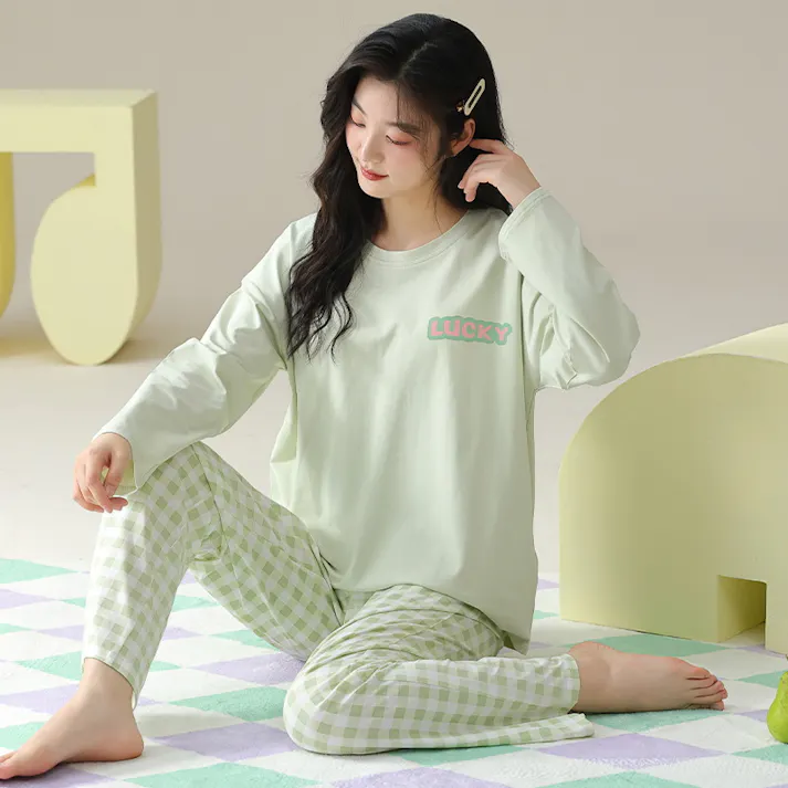 パジャマ レディース 可愛いパジャマ - 部屋着 レディース 綿 春 夏 秋 長袖 上下セット ワイドパンツ 部屋着 ゆったり 肌に優しい