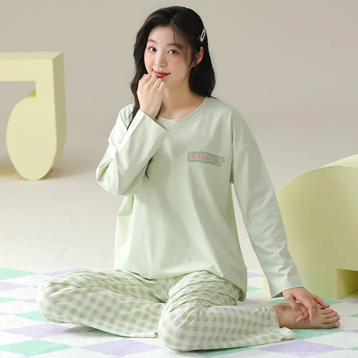 パジャマ レディース 可愛いパジャマ - 部屋着 レディース 綿 春 夏 秋 長袖 上下セット ワイドパンツ 部屋着 ゆったり 肌に優しい