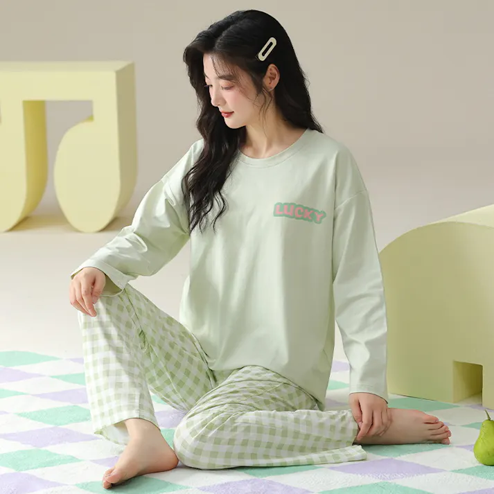 パジャマ レディース 可愛いパジャマ - 部屋着 レディース 綿 春 夏 秋 長袖 上下セット ワイドパンツ 部屋着 ゆったり 肌に優しい