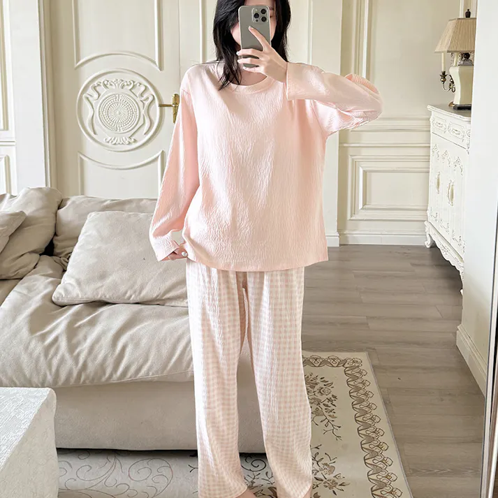 パジャマ レディース 可愛いパジャマ - 部屋着 レディース 綿 春 夏 秋 長袖 上下セット ワイドパンツ 部屋着 ゆったり 肌に優しい