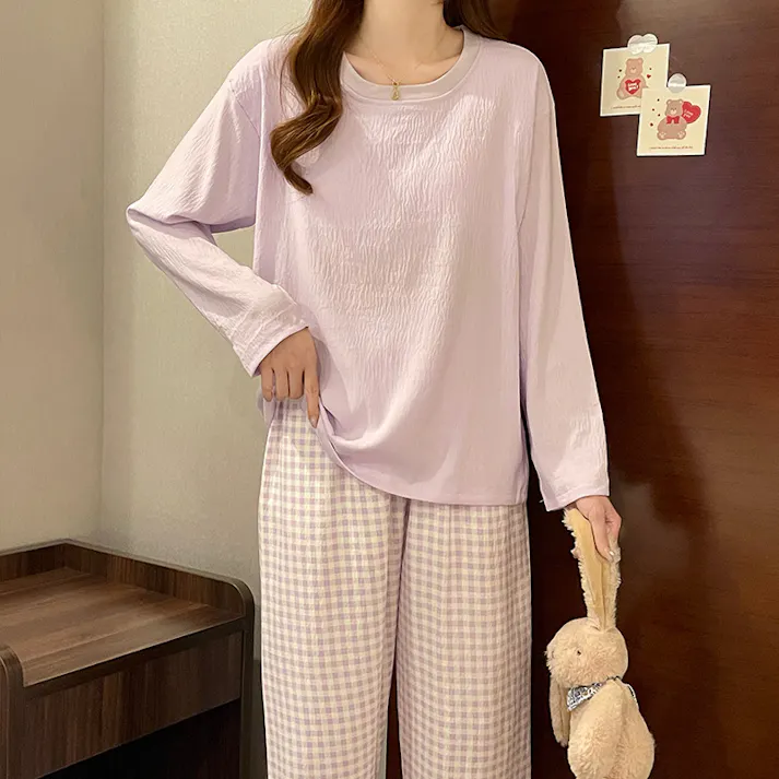 パジャマ レディース 可愛いパジャマ - 部屋着 レディース 綿 春 夏 秋 長袖 上下セット ワイドパンツ 部屋着 ゆったり 肌に優しい
