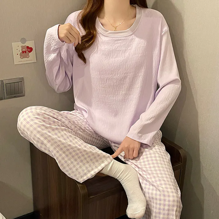 パジャマ レディース 可愛いパジャマ - 部屋着 レディース 綿 春 夏 秋 長袖 上下セット ワイドパンツ 部屋着 ゆったり 肌に優しい