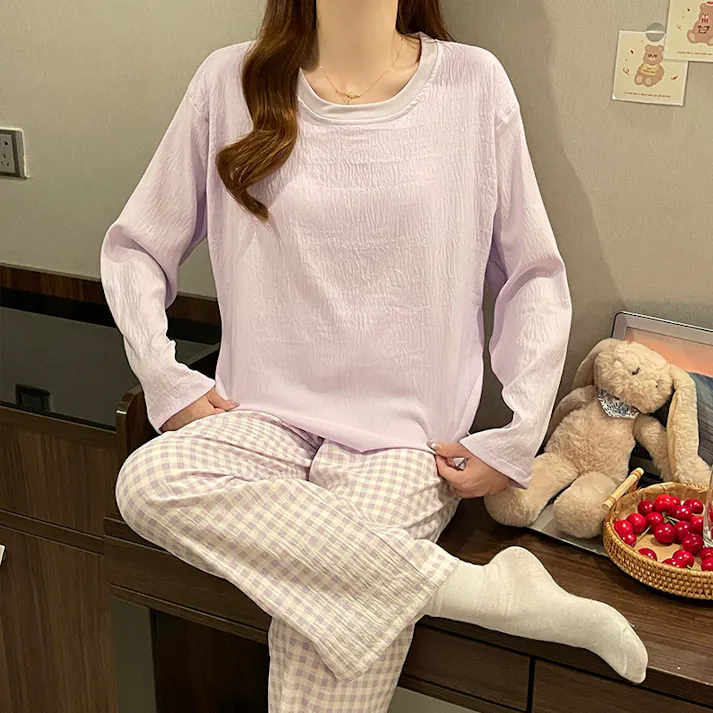パジャマ レディース 可愛いパジャマ - 部屋着 レディース 綿 春 夏 秋 長袖 上下セット ワイドパンツ 部屋着 ゆったり 肌に優しい