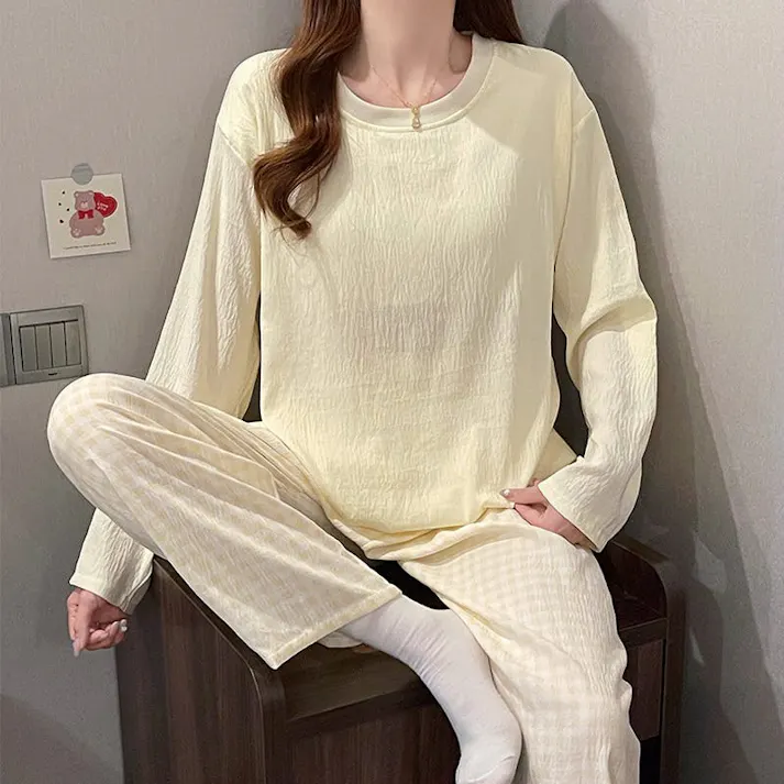 パジャマ レディース 可愛いパジャマ - 部屋着 レディース 綿 春 夏 秋 長袖 上下セット ワイドパンツ 部屋着 ゆったり 肌に優しい