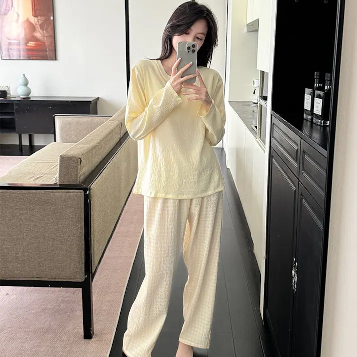 パジャマ レディース 可愛いパジャマ - 部屋着 レディース 綿 春 夏 秋 長袖 上下セット ワイドパンツ 部屋着 ゆったり 肌に優しい