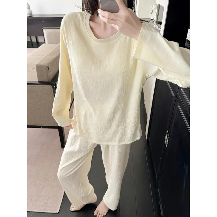 パジャマ レディース 可愛いパジャマ - 部屋着 レディース 綿 春 夏 秋 長袖 上下セット ワイドパンツ 部屋着 ゆったり 肌に優しい