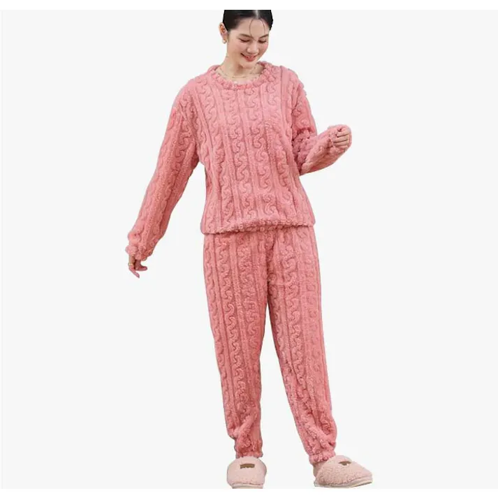 パジャマ レディース 冬用 ふわふわ 部屋着 長袖 長ズボン 上下セット フリース 暖かい 厚手 ゆったり 可愛い 部屋着 パジャマ 秋 冬 春