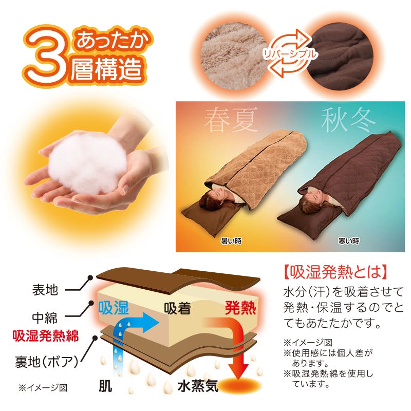 HOTαリバーシブル着る寝袋クッション ブラウン 約140×190cm】 ちあふる