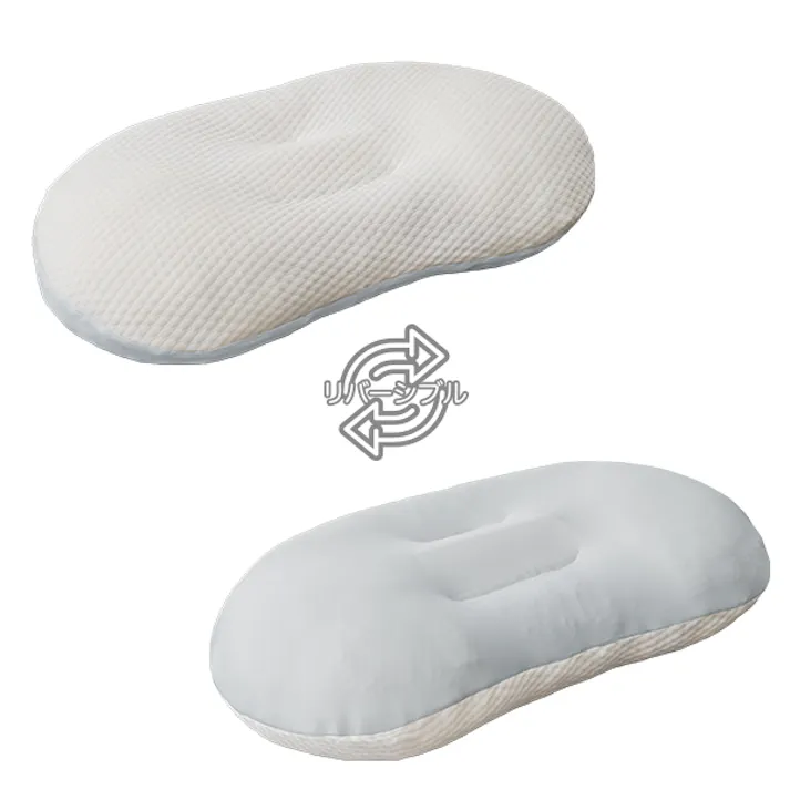 【快眠五つ星まくら ホワイト(グレー)リバーシブル 約30×54×11cm】 ちあふる 3種中材 正しい寝姿勢 くぼみ形状 横寝サポート 首高調整 リバーシブルカバー Q-MAX0.45以上 JAN:4571414696449