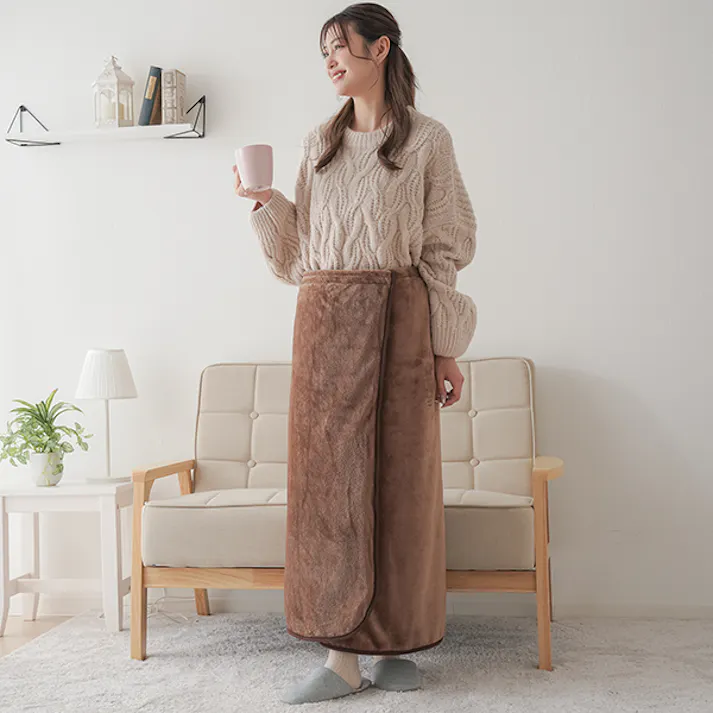 【HOTαアルミ入り腰巻きブランケット ブラウン 約140×90cm お得な2個セット】 ちあふる 吸湿発熱 アルミ反射 3WAY スナップ調整 JAN:4571414696265
