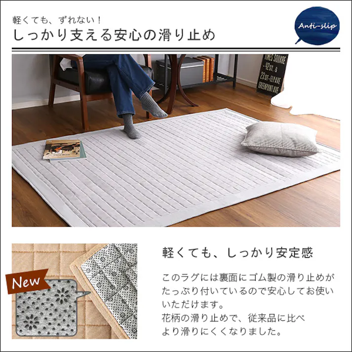 キルティングデニム調ラグMサイズ(185x185cm)オールシーズン、滑り止め付き、手洗い対応【Derid-デリッド-】/カラー:ネイビー/ #drg-m--nv---lf2 【4535306174736】【送料込み】
