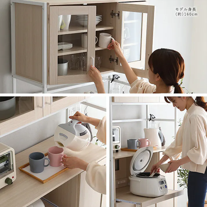 さわやかなオシャレ食器棚【Frais-フレ-】/カラー:ホワイトオーク/ お客様組立 #fra-1890--wok 【4535306204983】【送料込み】