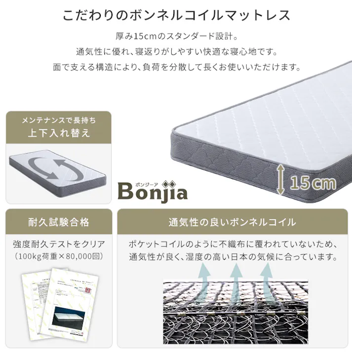 デザインフロアベッド ボンネルコイルマットレスセット(ダブル)/カラー:オーク/シルバー/お客様組み立て #mod-brm-d--oaksl 【4535306261788】※布団、枕等は付属しません【送料込み】
