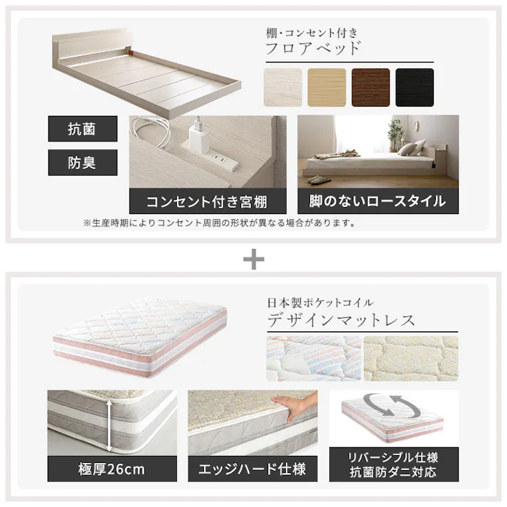 デザインフロアベッド 日本製ポケットコイルデザインマットレスセット(セミダブル)/カラー:オーク/グレー×イエロー/お客様組み立て #mod-sky-sd--oak-gyye 【4535306262907】※布団、枕等は付属しません【送料込み】