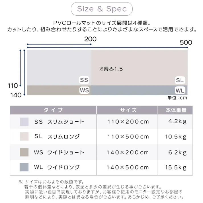 継ぎ目がない!PVCロールマット スリムロング(110×500cm)/カラー:アイボリー/ #prm-1150sl--iv 【4535306215569】【送料込み】