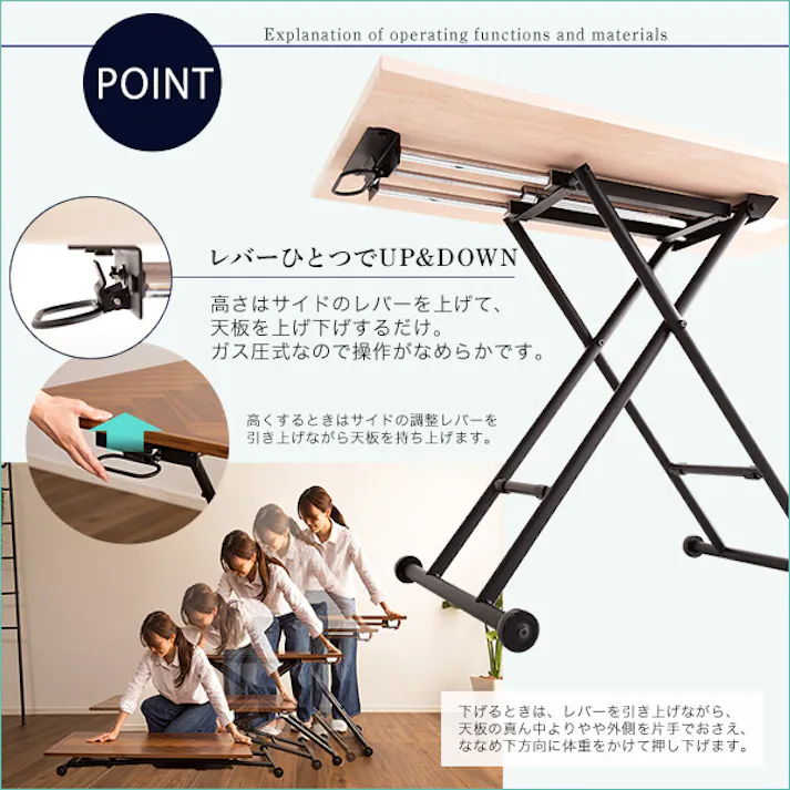 折りたたみ昇降テーブル 【HELINZ-ヘリンズ-】/カラー:ブラウン/ #sh-05-19242--br 【4535306186524】【送料込み】