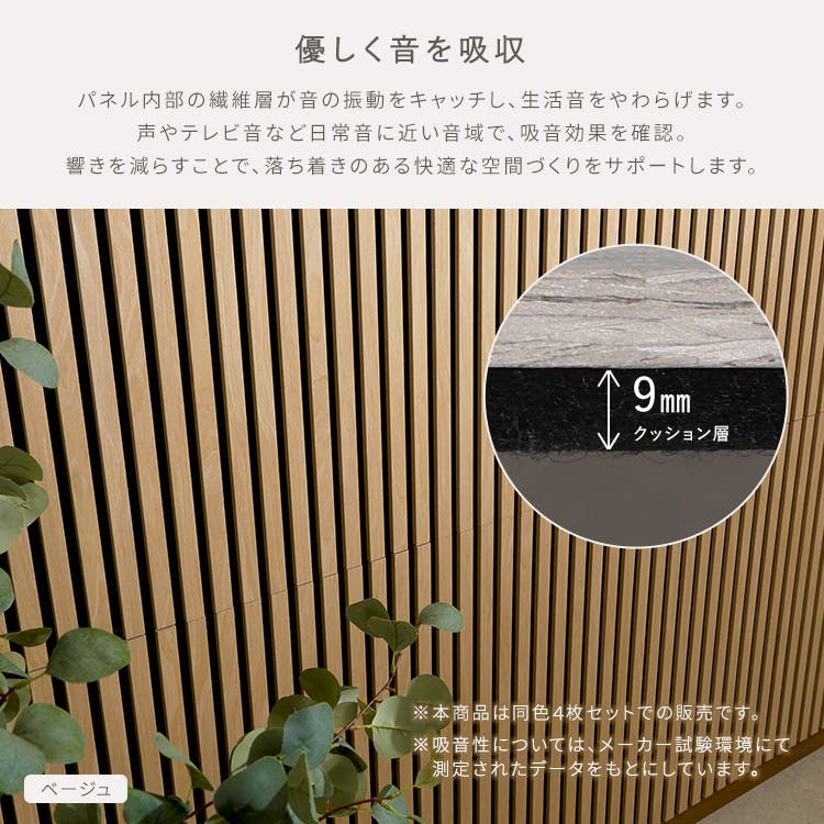 吸音ウォールパネル 4枚セット／カラー：ナチュラル／ お客様組立 ＃sh