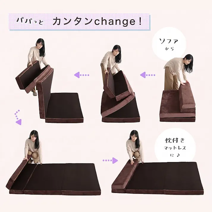 4Way 折りたたみソファマットレス 【ダブル】 色:グレー 【Tatin-タタン-】 ふわふわの肌触り 高反発ソファマットレス ローソファ コンパクト 厚み10cm 快適 1人暮らし お昼寝 お子様用 来客用 単身赴任 #SH-07-DSM--GY