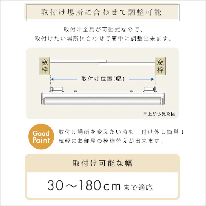 壁空け不要!つっぱりロールスクリーン 幅180cm【遮光タイプ】 色:ホワイト 取り付け可能幅 30~180cm 賃貸でも穴あけ不要 簡単取付 遮光1級 遮光率99.9% 幅の調整カンタン お客様組立【送料込み】 #SH-16-S180--WH