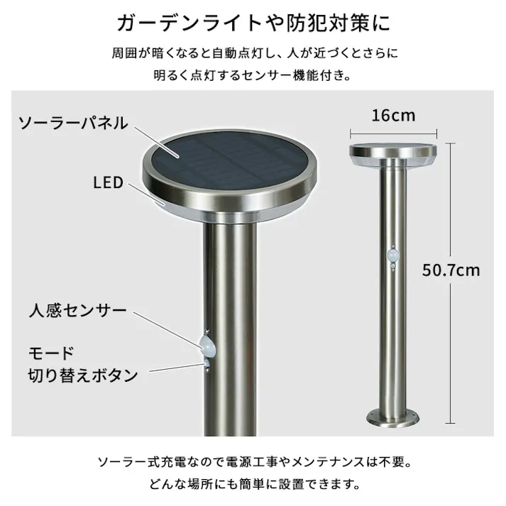 工事不要!ガーデンソーラーセンサーライト 5W丸型/カラー:シルバー/ #sh-17-ml21--sl 【4535306251284】【送料込み】