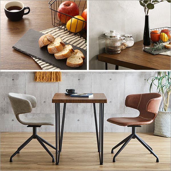 ヴィンテージレザー調ダイニングチェア2脚 75cm幅テーブル 3点セット