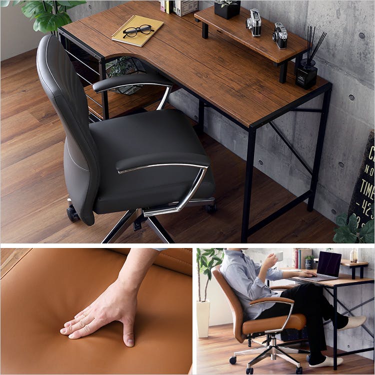 レザー調 ヴィンテージデスクチェア2点セット【Granst×Lubbock