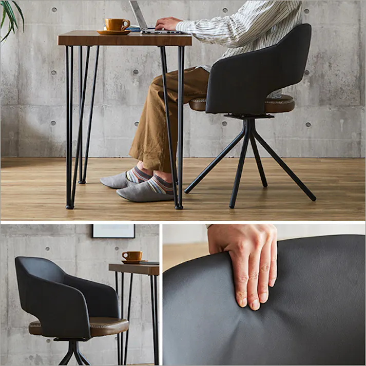 レザー調ラウンドダイニングチェア 75cm幅テーブル 2点セット【Marlon×Umbure】/カラー:SH/ブラウン/ お客様組立 #sh-23-ofd2--sh-br 【4535306212421】【送料込み】