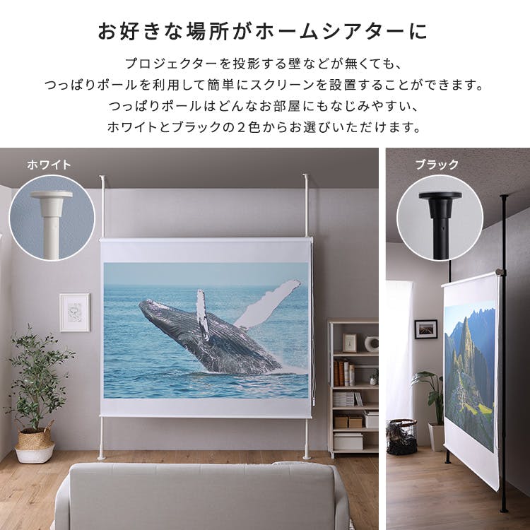 つっぱりポール ロールスクリーン セット 幅180cm／カラー：ホワイト