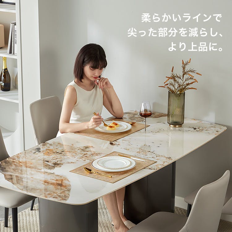 光沢セラミック天板ダイニングテーブル 160cm／カラー：ホワイト