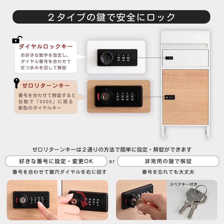 宅配ボックス スリムロータイプ 2ボックス／カラー：ホワイト/メープル