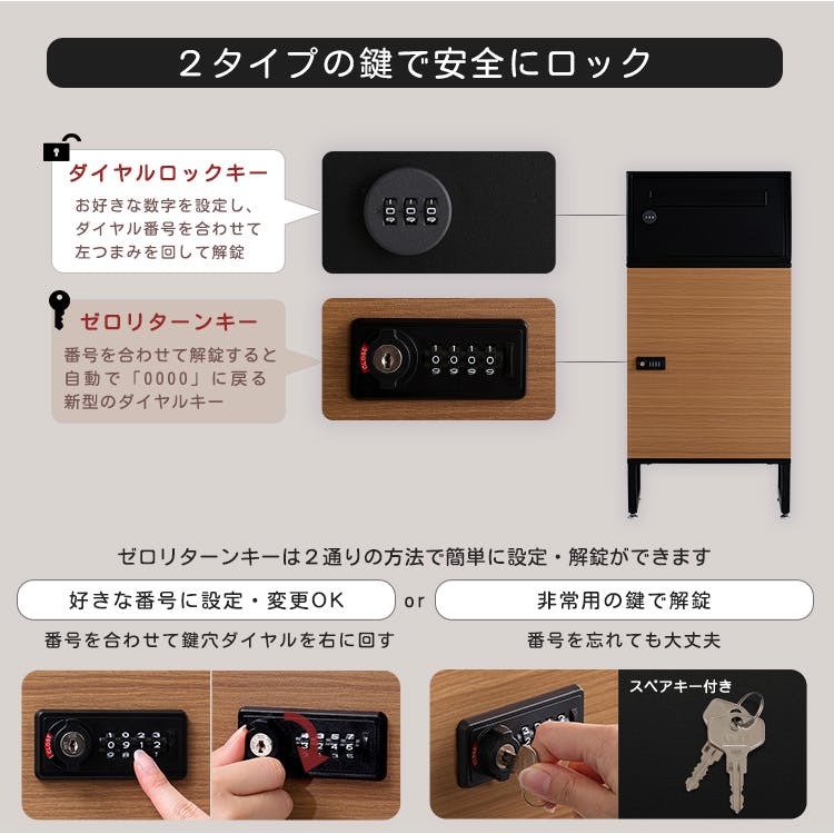 宅配ボックス ワイドロータイプ 2ボックス／カラー：ブラック/オーク