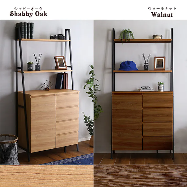 ヴィンテージ風チェストラック 扉&チェストタイプ【VINCERO-ヴィンチェロ-】/カラー:ウォールナット/ お客様組立 #vcr-hd--wal 【4535306204419】【送料込み】