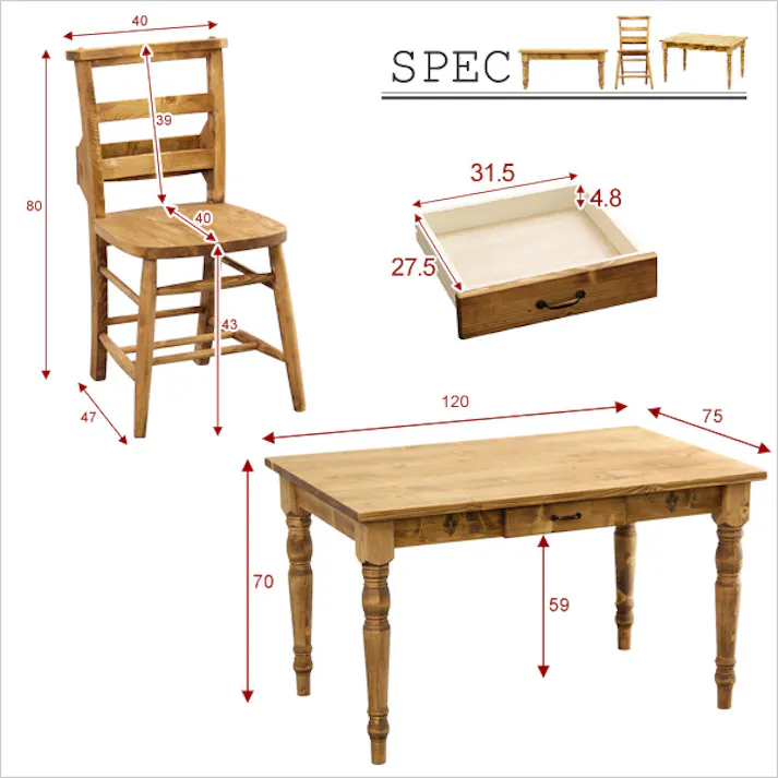 カントリーダイニングセット【Almee-アルム-】5点セット/カラー:ナチュラル/ #sh-01alm-5--na 【4535306140632】【送料込み】