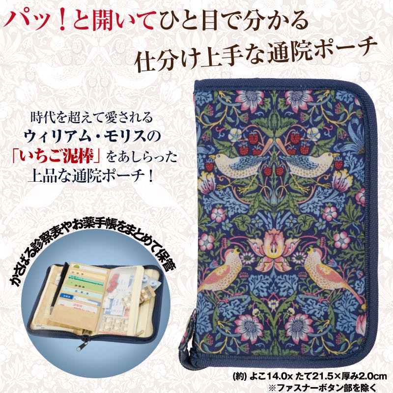 【モリス 通院ポーチ　ネイビー】 ちあふる 診察券や手帳を賢く整理 お薬手帳 仕切り 多収納 ファスナー ポーチ 通院 4571414693622