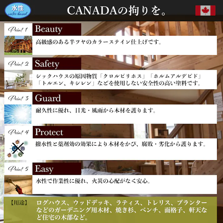 CANADAの本物。 水性 カナダフォレスト 4L 全6色 木材保護着色塗料 水性 塗料 木部用 防虫 防腐 防カビ