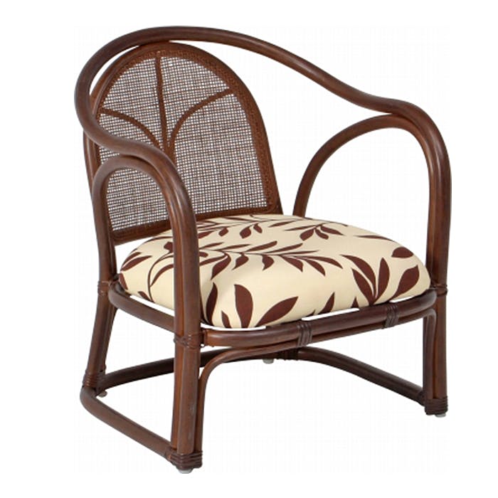 ラタン風アーム付き座椅子 ダークブラウン アームチェア 座いす 座椅子 肘付き 腰掛け ロータイプ 籐 ラタン 籐座