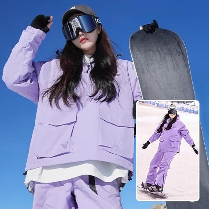 スノーボードウェア上下セット S寸　レディース　パープルグレー　スノボスキー スノーボードウェア 上下セット レディース スキーウェア メンズ