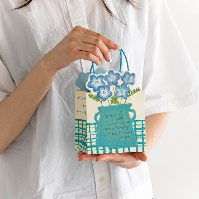 ヘッズ 手提げ袋 紙 W110×D90×H152mm ブルー 20枚 クレヨンフラワー