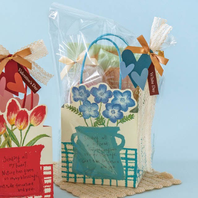 ヘッズ 手提げ袋 紙 W110×D90×H152mm ブルー 20枚 クレヨンフラワー