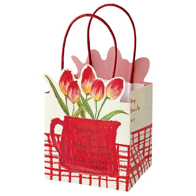 ヘッズ  手提げ袋 紙 W110×D90×H152mm レッド 20枚 クレヨンフラワーダイカットペーパーバッグ チューリップ HEADS CYT-M1P